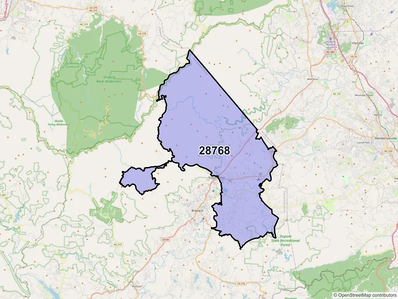 Map of ZIP Code 28768 — Pisgah Forest, NC
