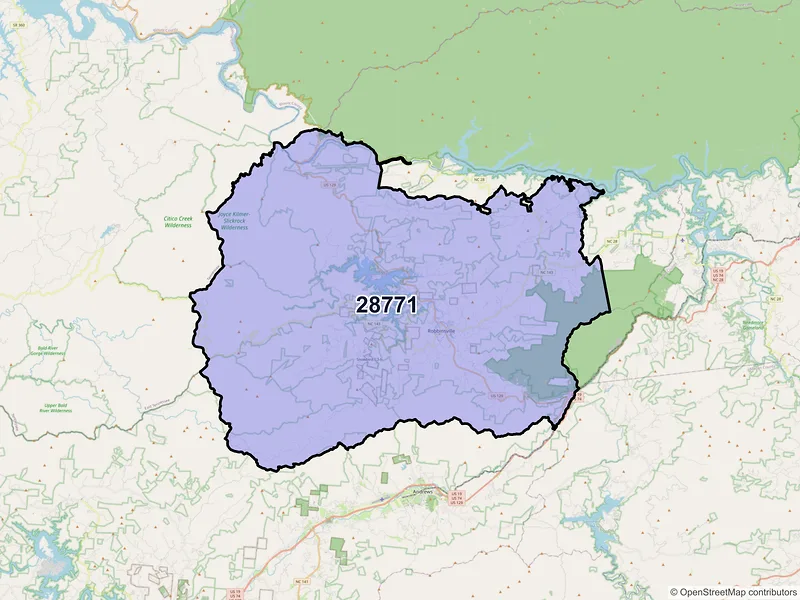 Map of Robbinsville, North Carolina and ZIP codes
