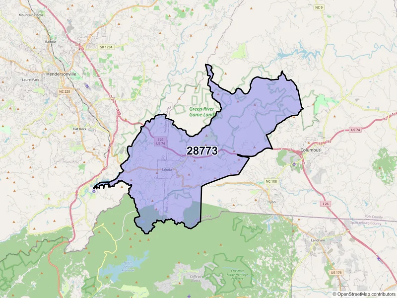 Map of Saluda, North Carolina and ZIP codes