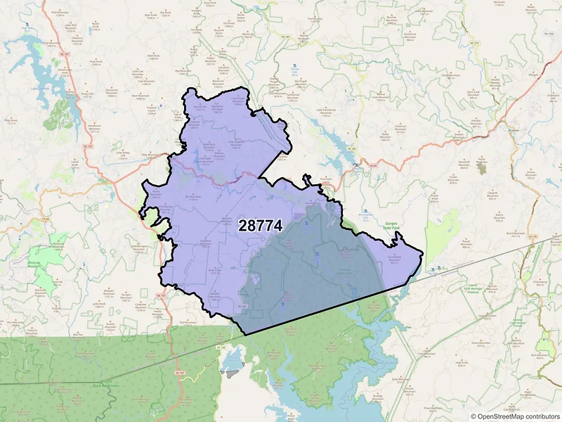 Map of ZIP Code 28774 — Sapphire, NC