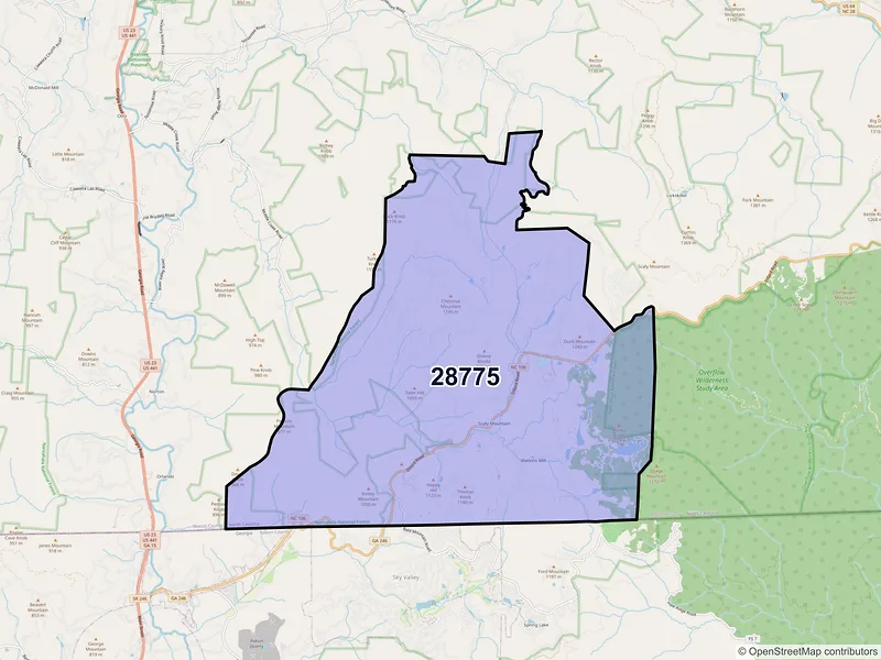 Map of Scaly Mountain, North Carolina and ZIP codes