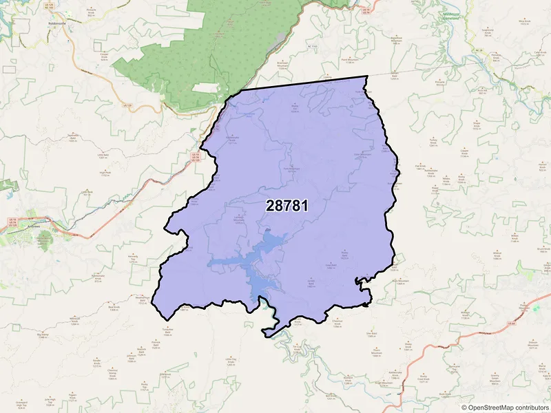 Map of ZIP Code 28781 — Topton, NC