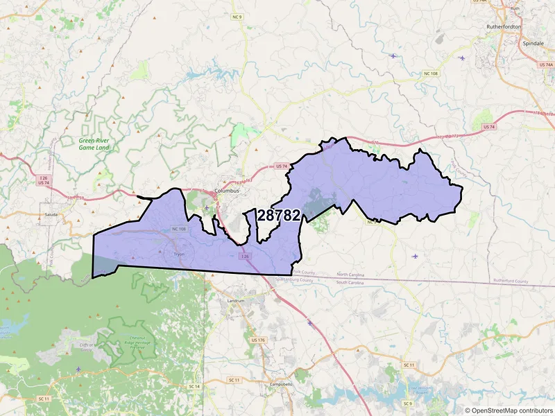 Map of ZIP Code 28782 — Tryon, NC