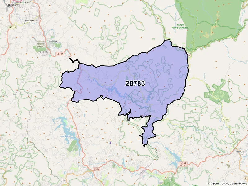 Map of Tuckasegee, North Carolina and ZIP codes