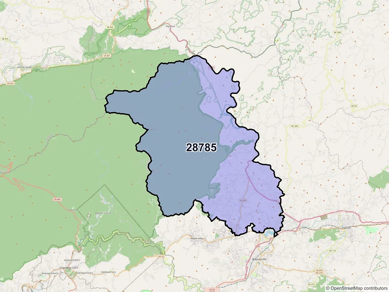 Map of ZIP Code 28785 — Waynesville, NC