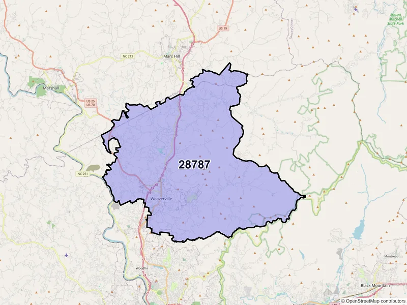 Map of ZIP Code 28787 — Weaverville, NC