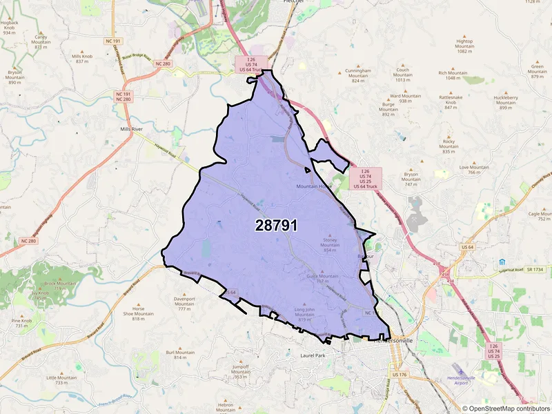 Map of ZIP Code 28791 — Hendersonville, NC