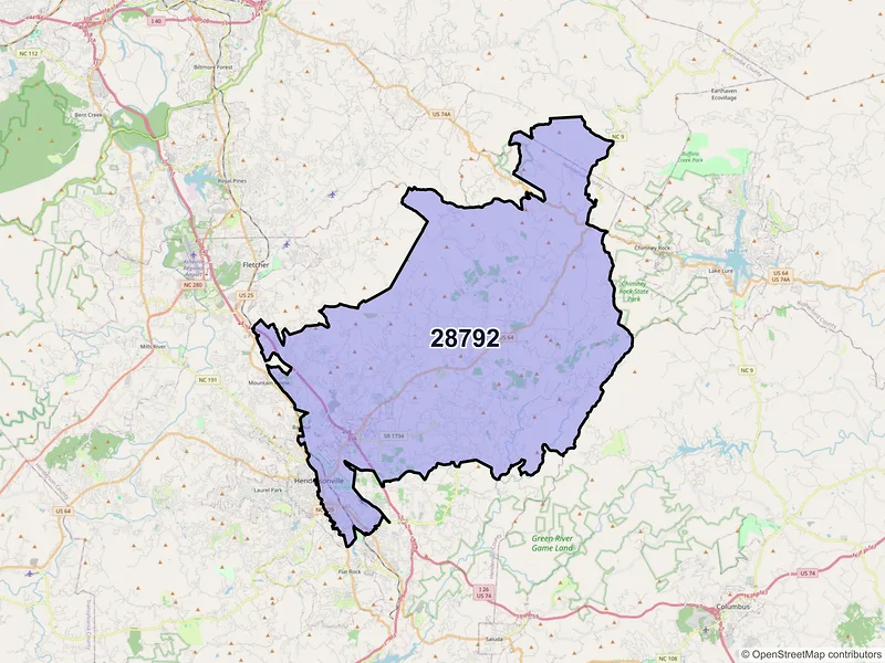 Map of ZIP Code 28792 — Hendersonville, NC