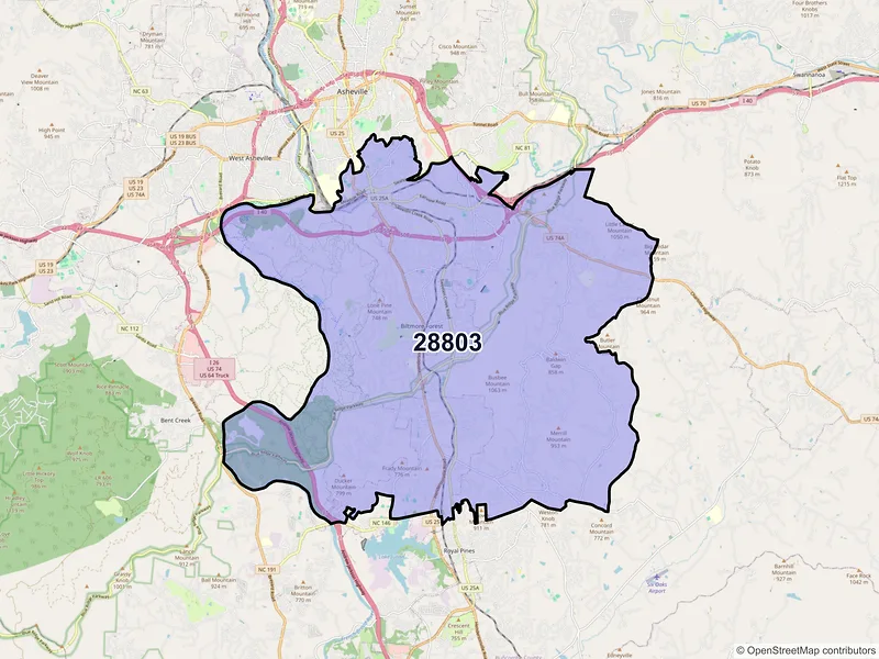 Map of ZIP Code 28803 — Asheville, NC