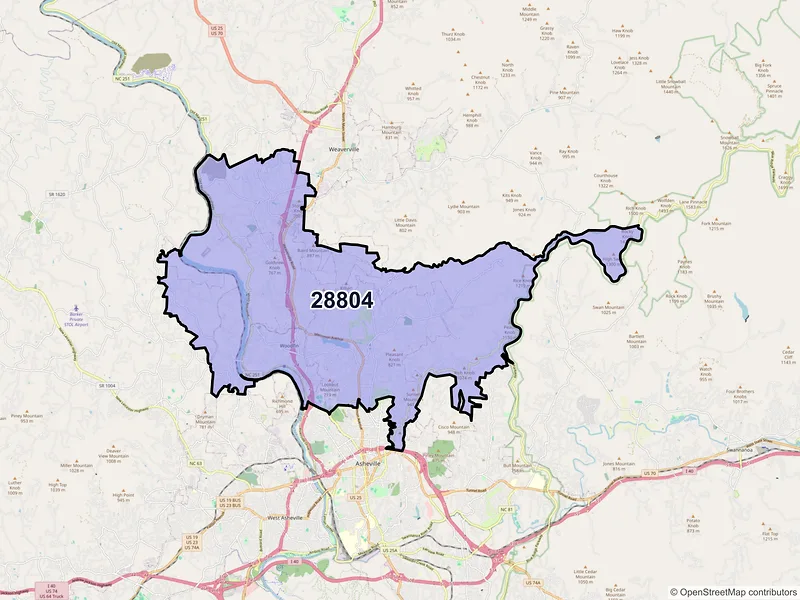 Map of ZIP Code 28804 — Asheville, NC