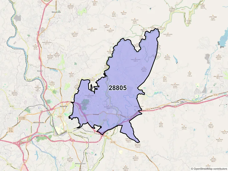 Map of ZIP Code 28805 — Asheville, NC