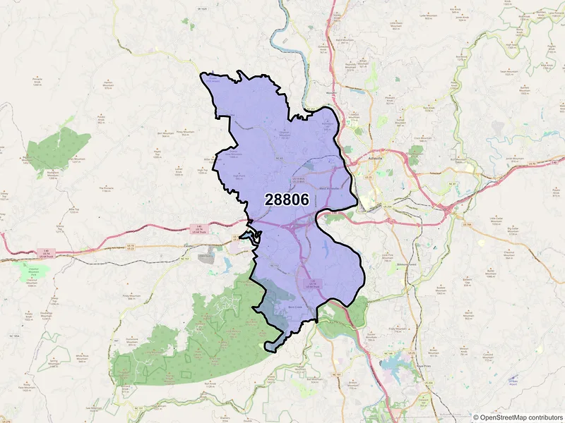 Map of ZIP Code 28806 — Asheville, NC
