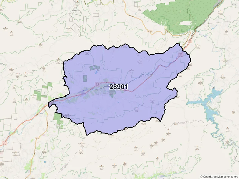 Map of ZIP Code 28901 — Andrews, NC