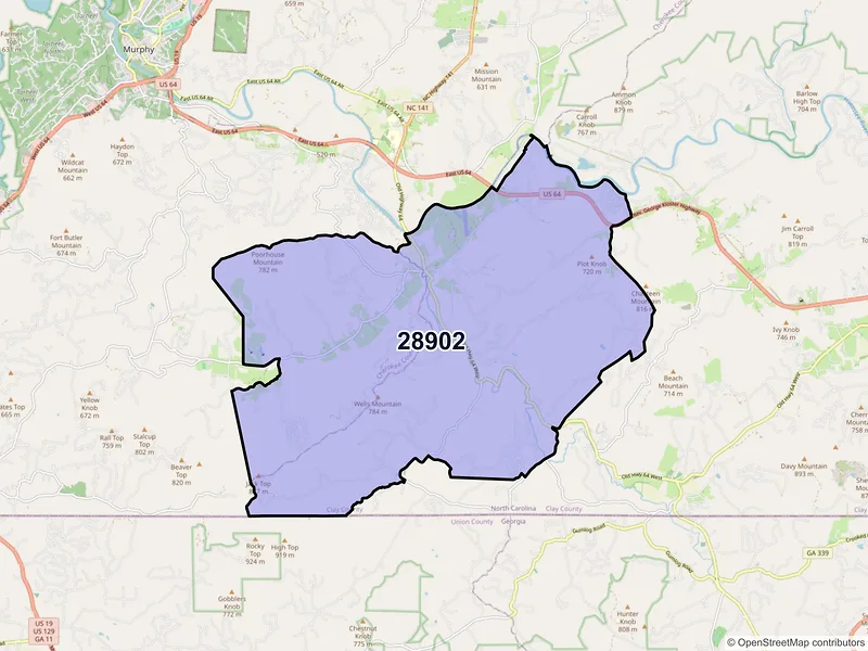 Map of ZIP Code 28902 — Brasstown, NC