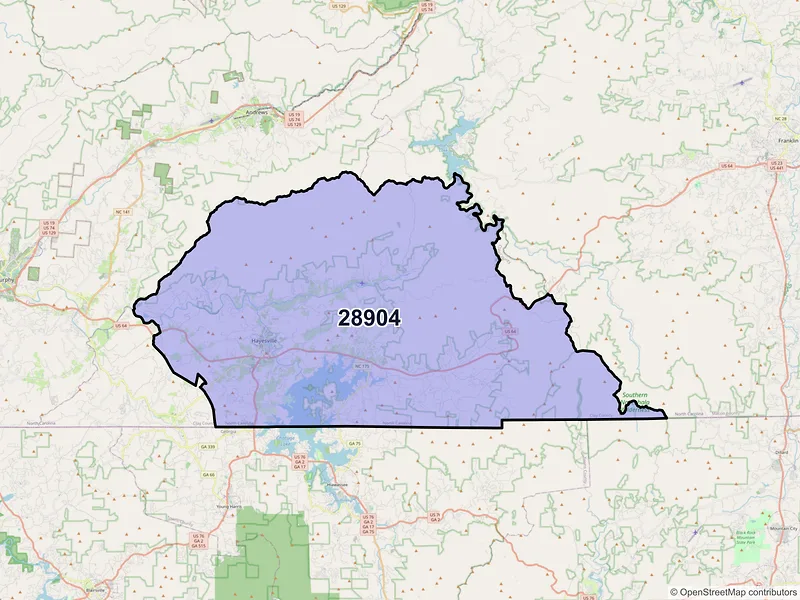 Map of Hayesville, North Carolina and ZIP codes