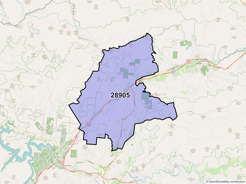 Map of ZIP Code 28905 — Marble, NC