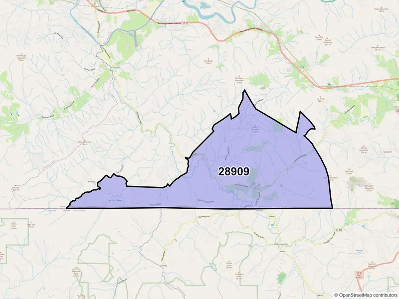 Map of ZIP Code 28909 — Warne, NC