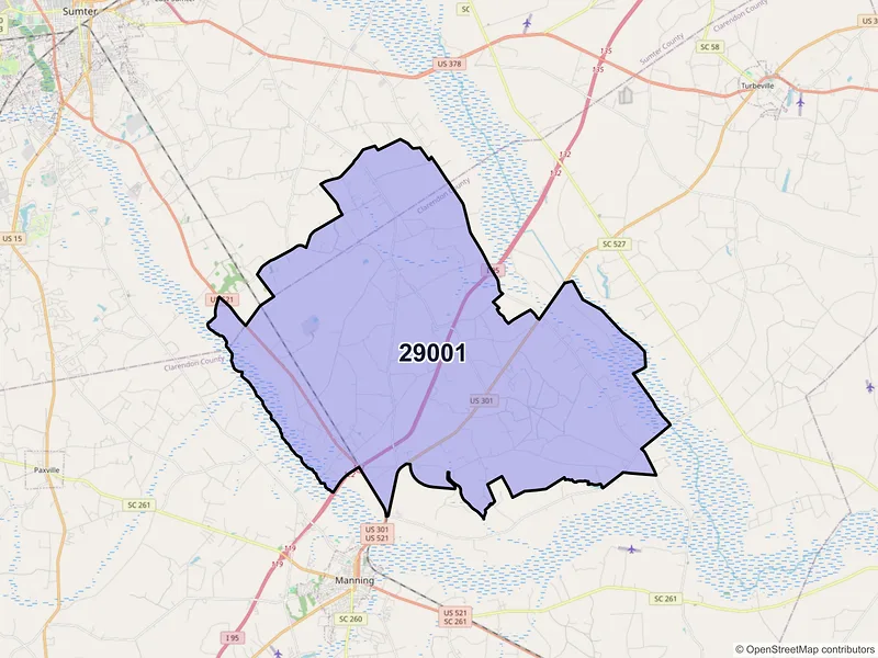Map of ZIP Code 29001 — Alcolu, SC