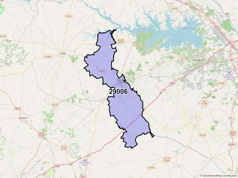 Map of ZIP Code 29006 — Batesburg, SC