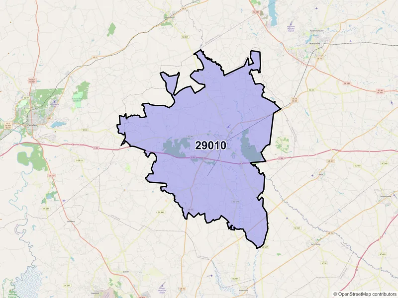 Map of ZIP Code 29010 — Bishopville, SC