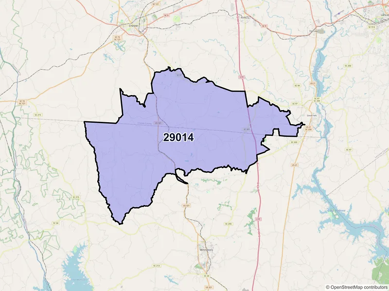 Map of ZIP Code 29014 — Blackstock, SC