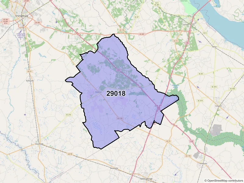Map of ZIP Code 29018 — Bowman, SC