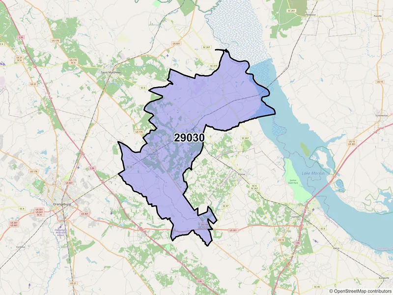 Map of ZIP Code 29030 — Cameron, SC