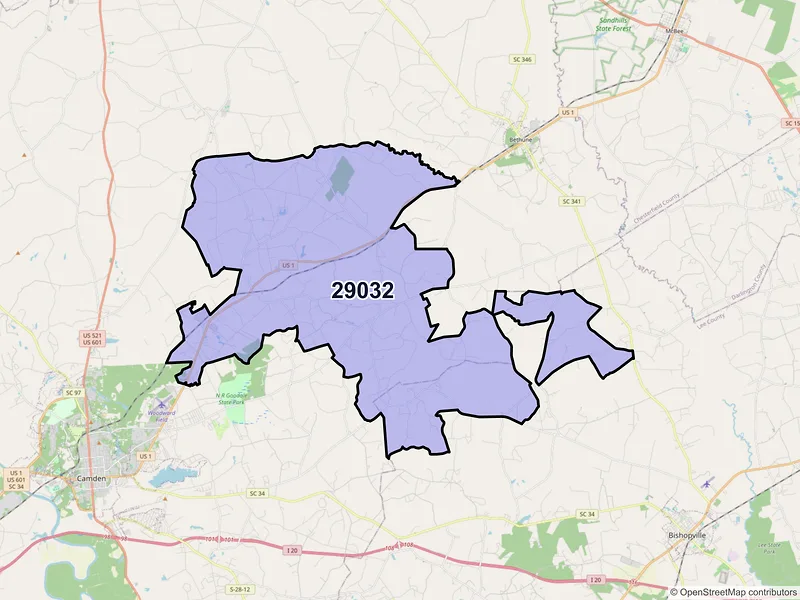 Map of ZIP Code 29032 — Cassatt, SC