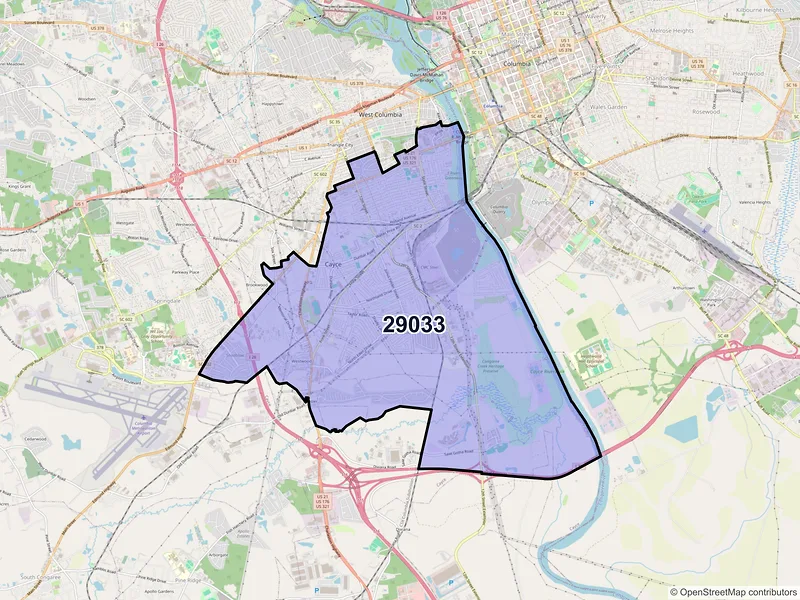Map of ZIP Code 29033 — Cayce, SC