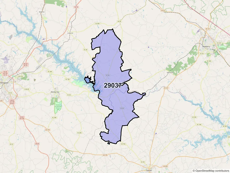 Map of ZIP Code 29037 — Chappells, SC