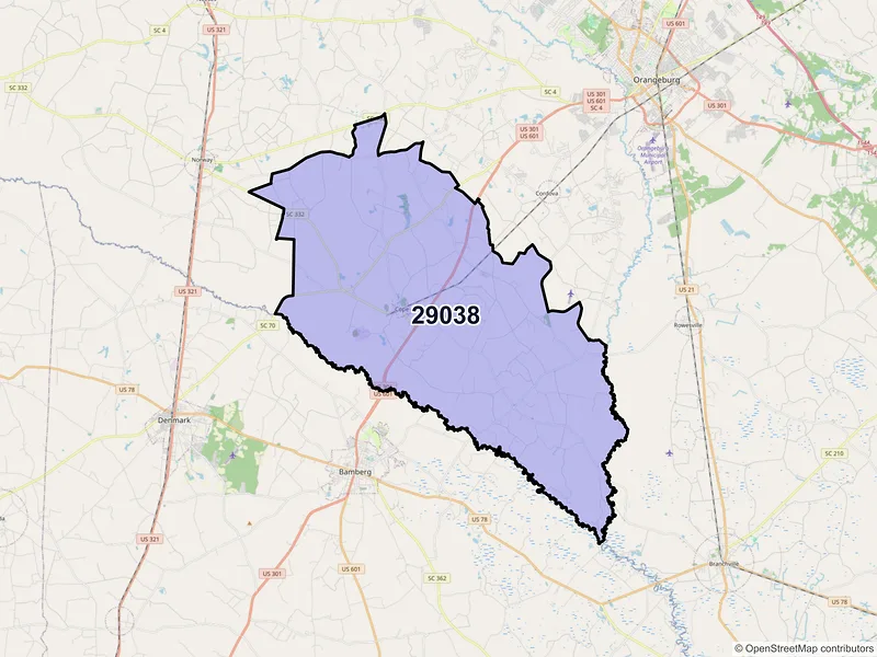 Map of ZIP Code 29038 — Cope, SC