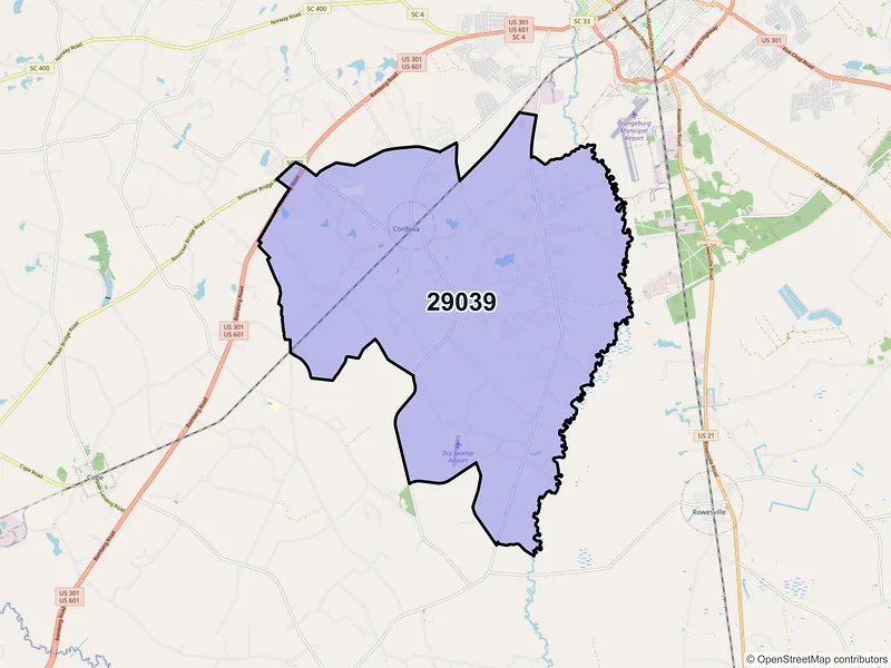 Map of ZIP Code 29039 — Cordova, SC