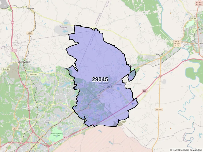 Map of ZIP Code 29045 — Elgin, SC