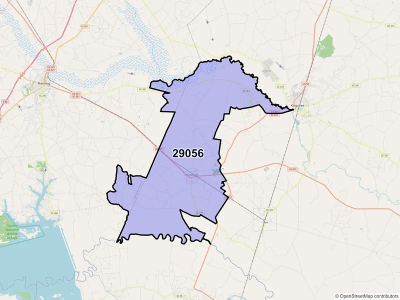 Map of ZIP Code 29056 — Greeleyville, SC