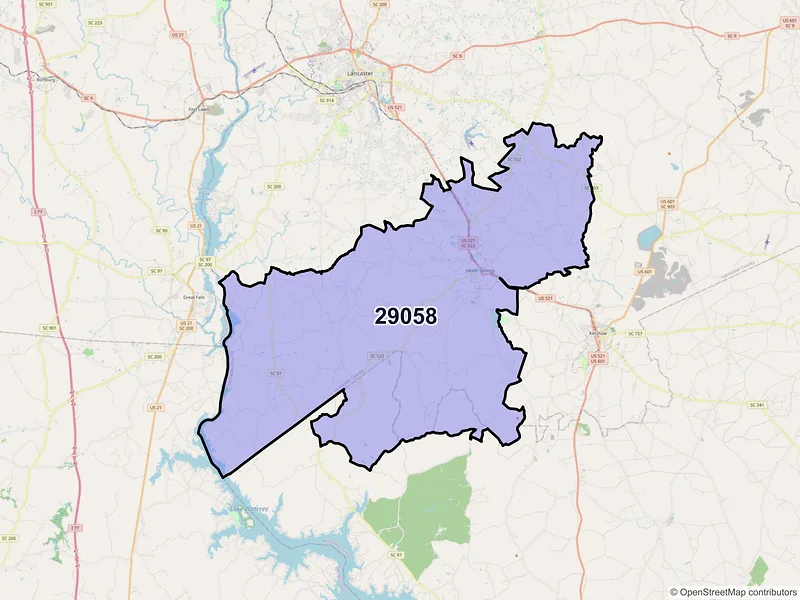 Map of ZIP Code 29058 — Heath Springs, SC