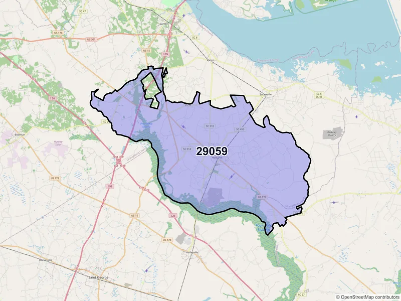 Map of Holly Hill, South Carolina and ZIP codes