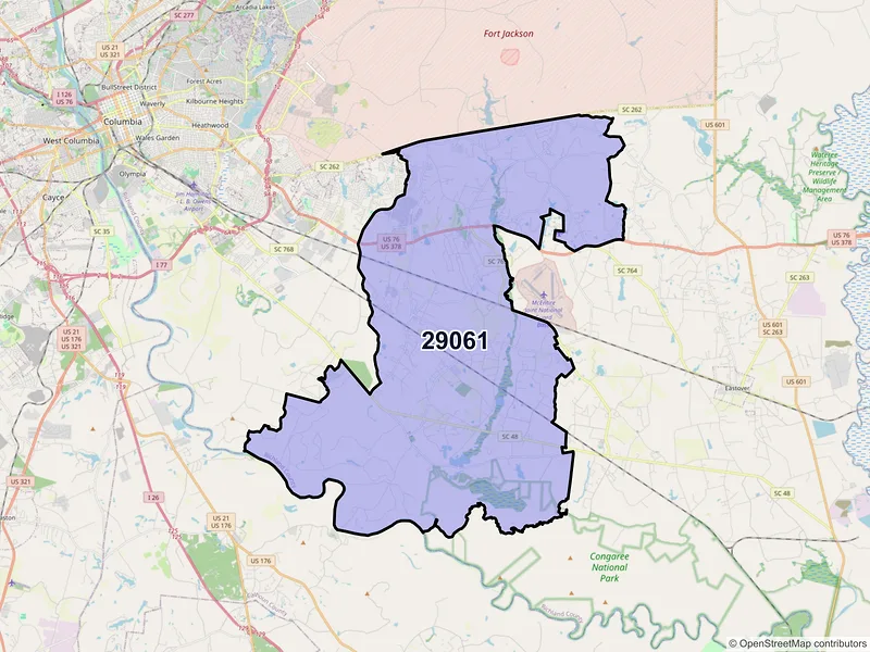 Map of Hopkins, South Carolina and ZIP codes