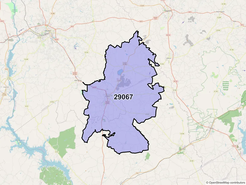 Map of ZIP Code 29067 — Kershaw, SC