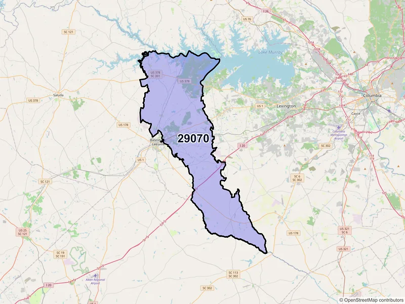 Map of Leesville, South Carolina and ZIP codes