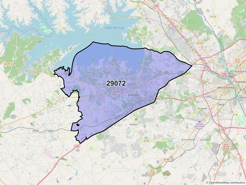 Map of ZIP Code 29072 — Lexington, SC