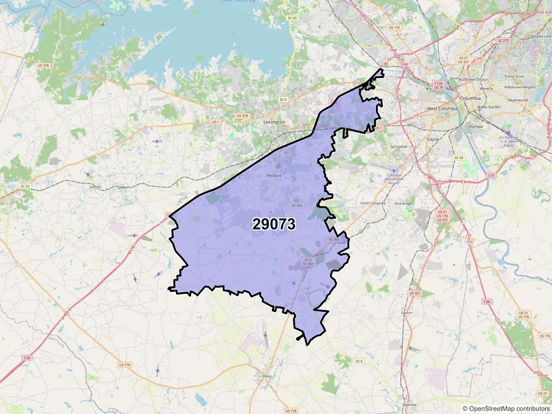Map of ZIP Code 29073 — Lexington, SC