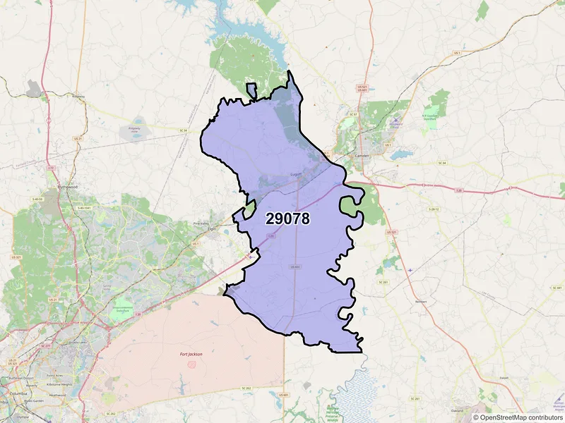 Map of ZIP Code 29078 — Lugoff, SC