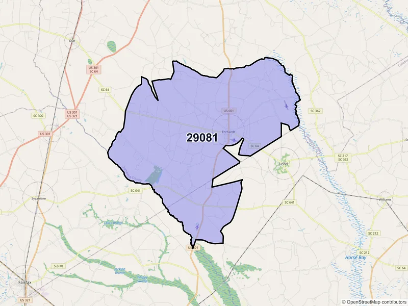 Map of ZIP Code 29081 — Ehrhardt, SC