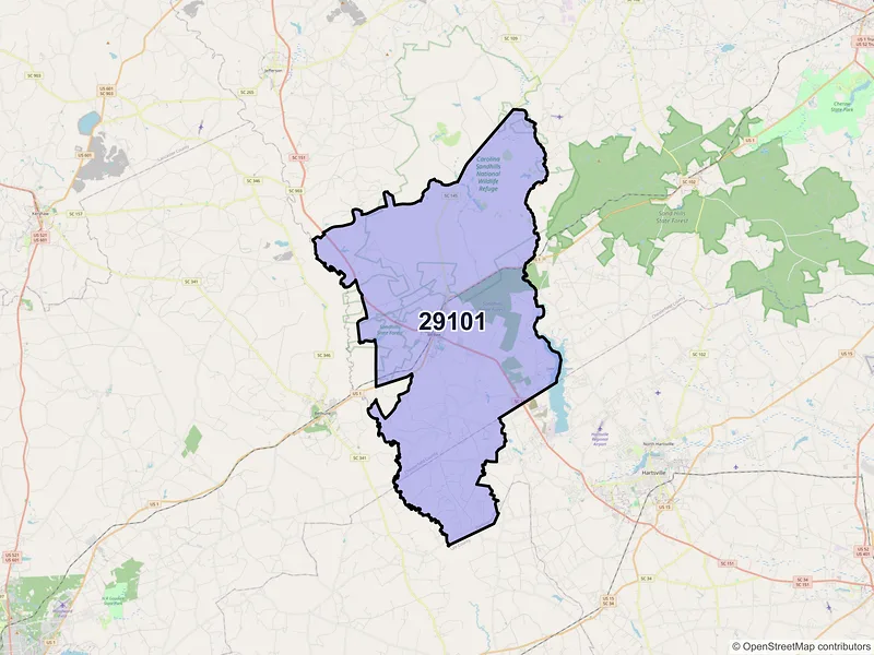 Map of Mc Bee, South Carolina and ZIP codes