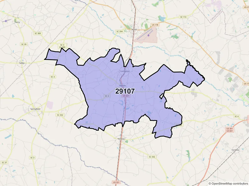 Map of Neeses, South Carolina and ZIP codes