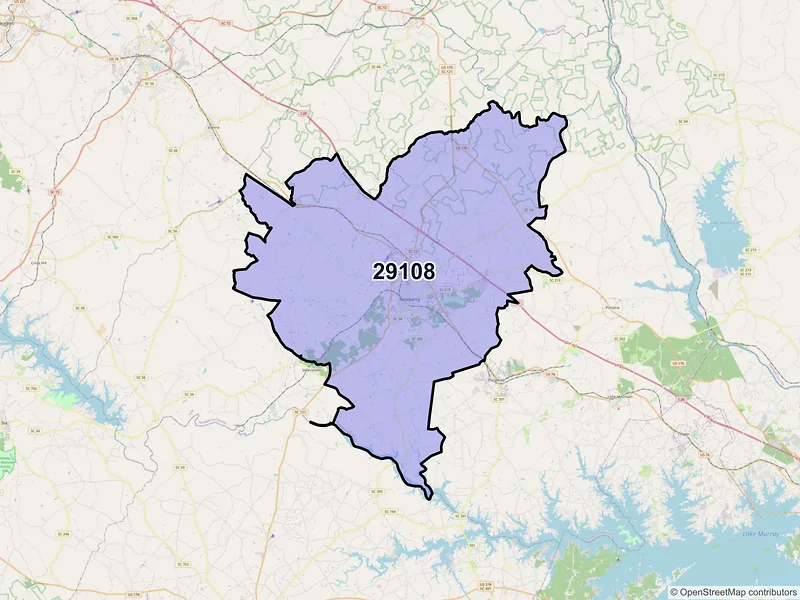 Map of ZIP Code 29108 — Newberry, SC