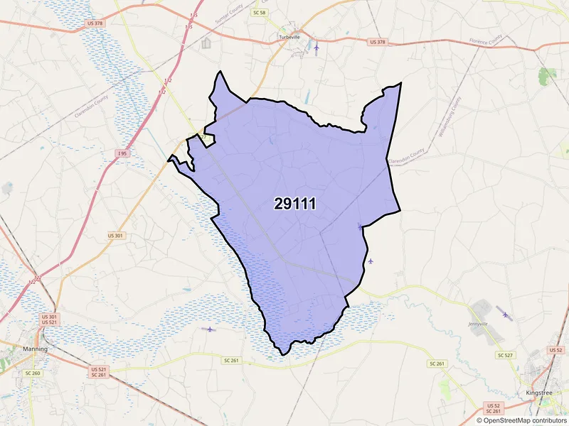 Map of ZIP Code 29111 — New Zion, SC