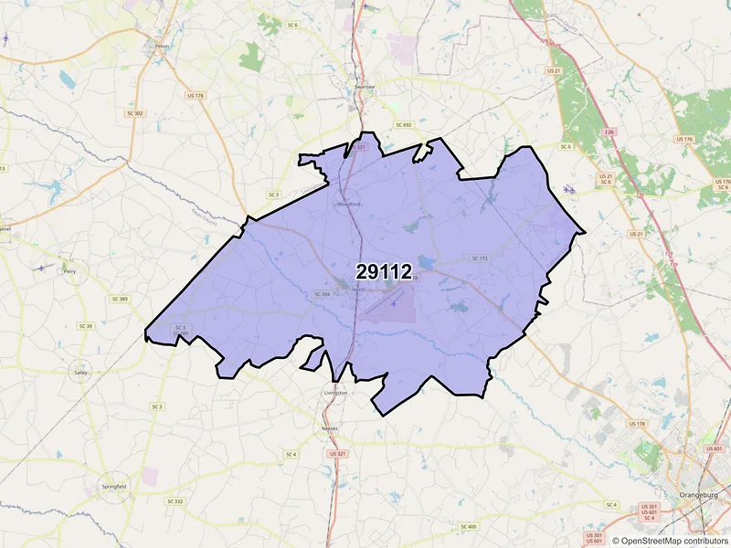 Map of ZIP Code 29112 — North, SC