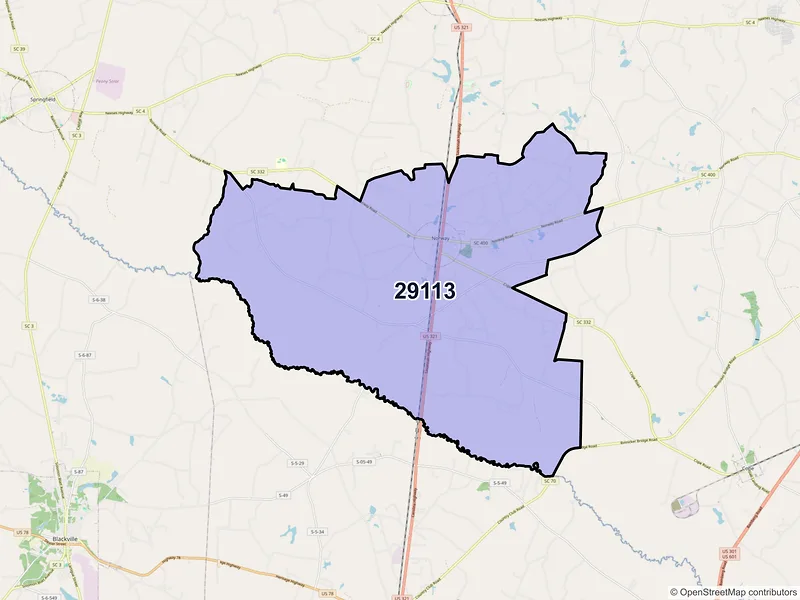 Map of ZIP Code 29113 — Norway, SC