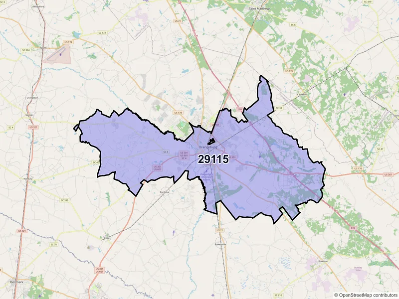 Map of ZIP Code 29115 — Orangeburg, SC